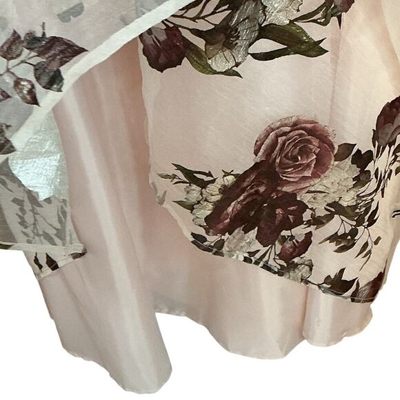 CRYSTAL DOLL Pink Metallic Floral Deep V-Neck Ball Gown Prom Bridesmaid Sz 3 - Picture 8 of 15